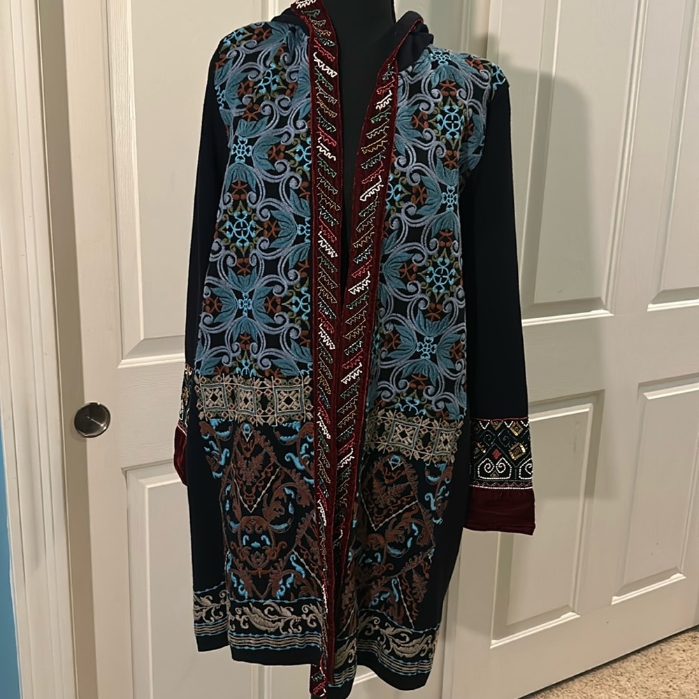 NWT Soft Suroundings embroidered sweater coat.    Approx: 23 inches pit to pit.